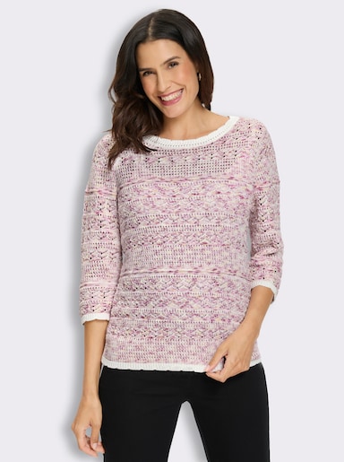 Ajour-Pullover - ecru-altrosa-gemustert
