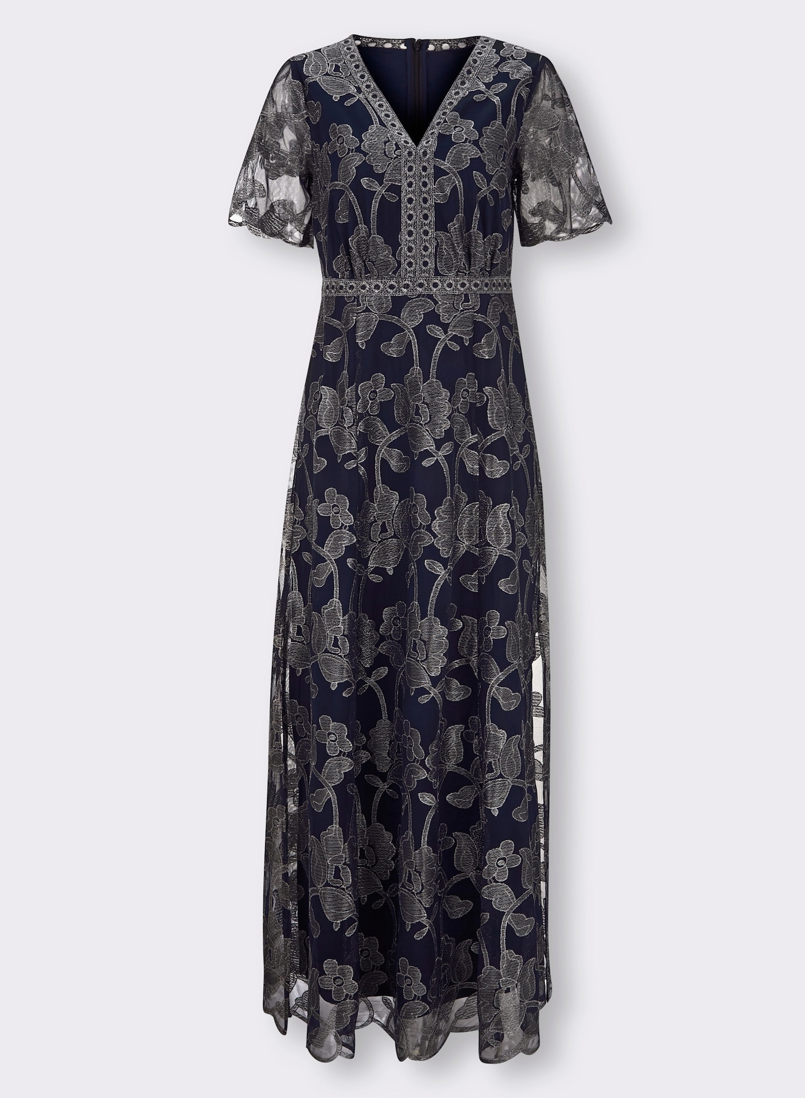 heine Abendkleid mit glänzender Blütenstickerei - marine