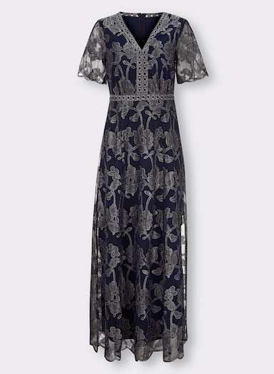 heine Abendkleid mit glänzender Blütenstickerei - marine