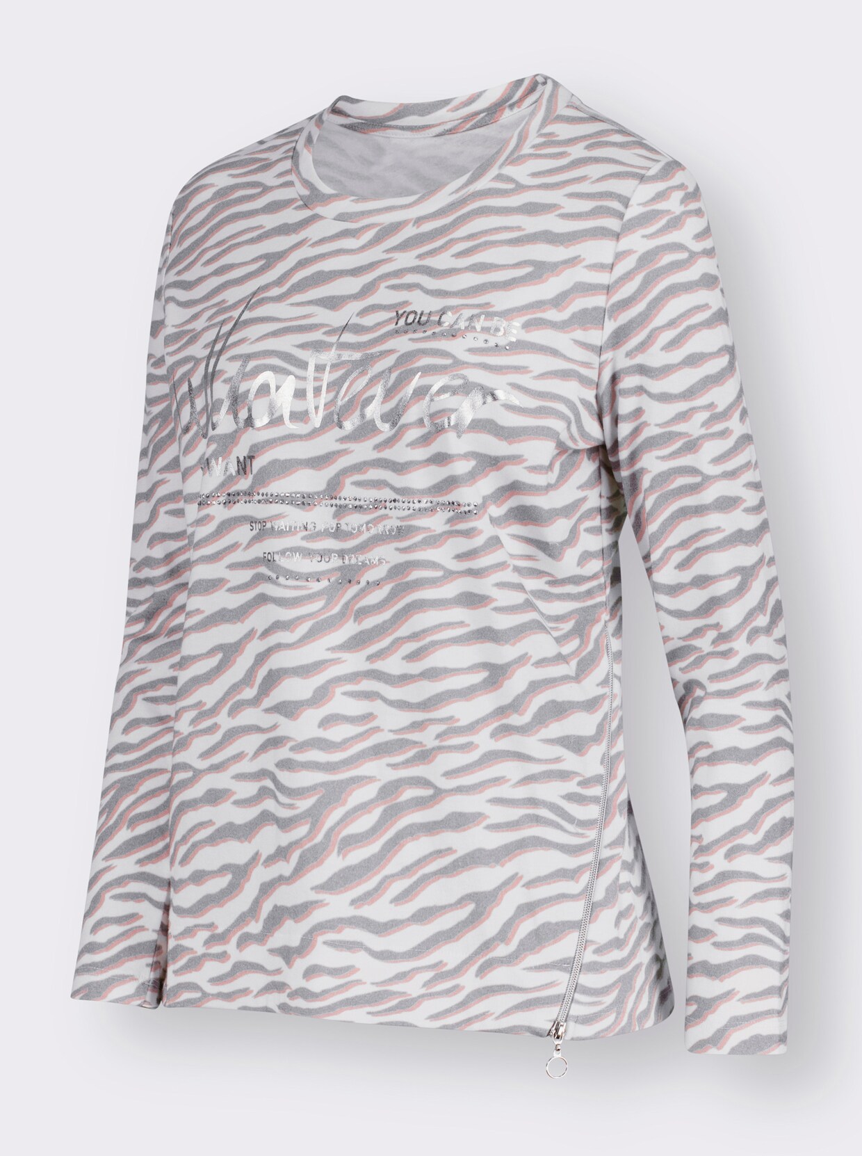 Sweatshirt - weiß-steingrau-bedruckt