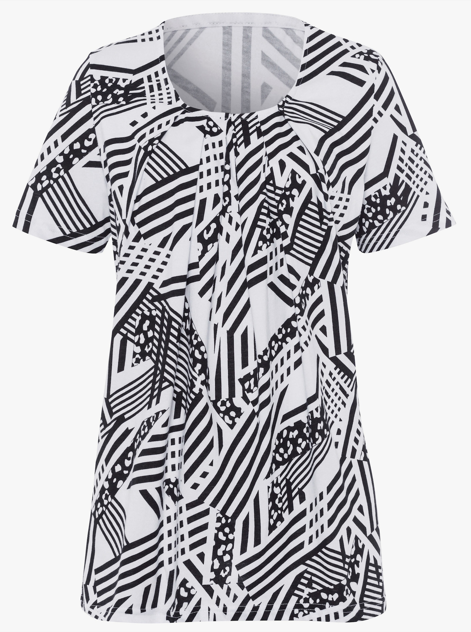 Longshirt in A-Form mit Falten - weiß-gemustert