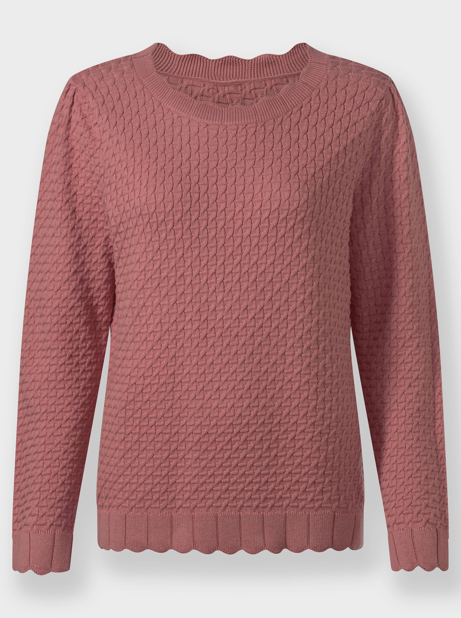 Feinstrickpullover mit Zopf-Muster - rosenholz