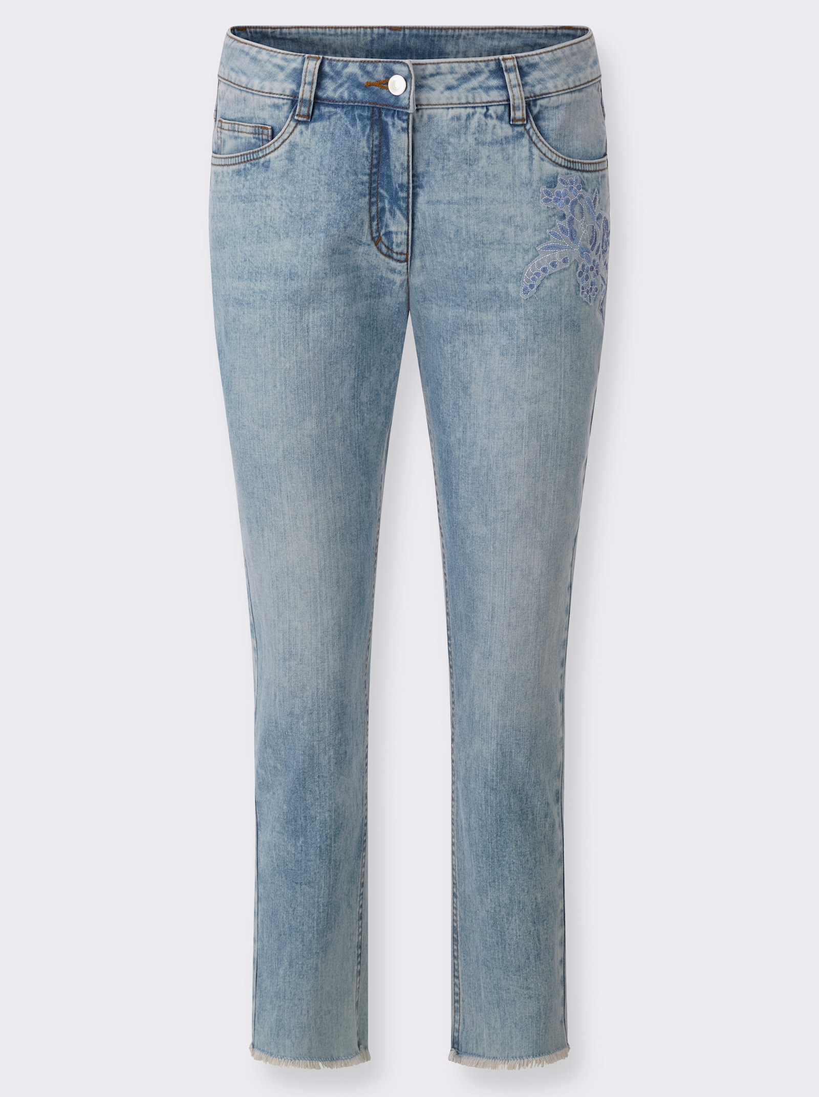 7/8-Jeans mit fransigen Kanten - blue-bleached