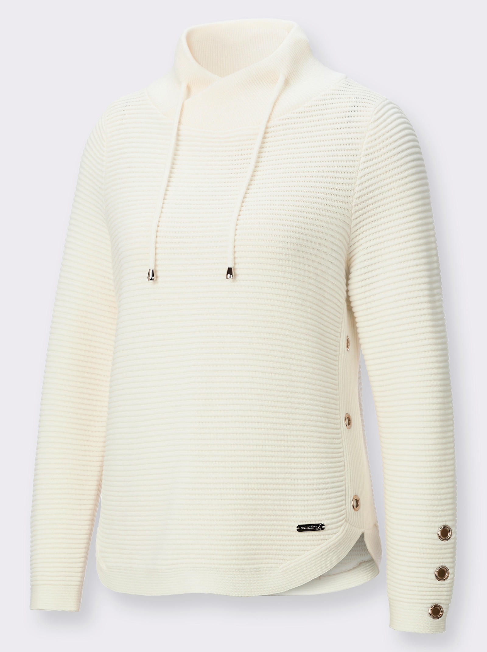 Langarm-Pullover mit Ösenverzierung - ecru