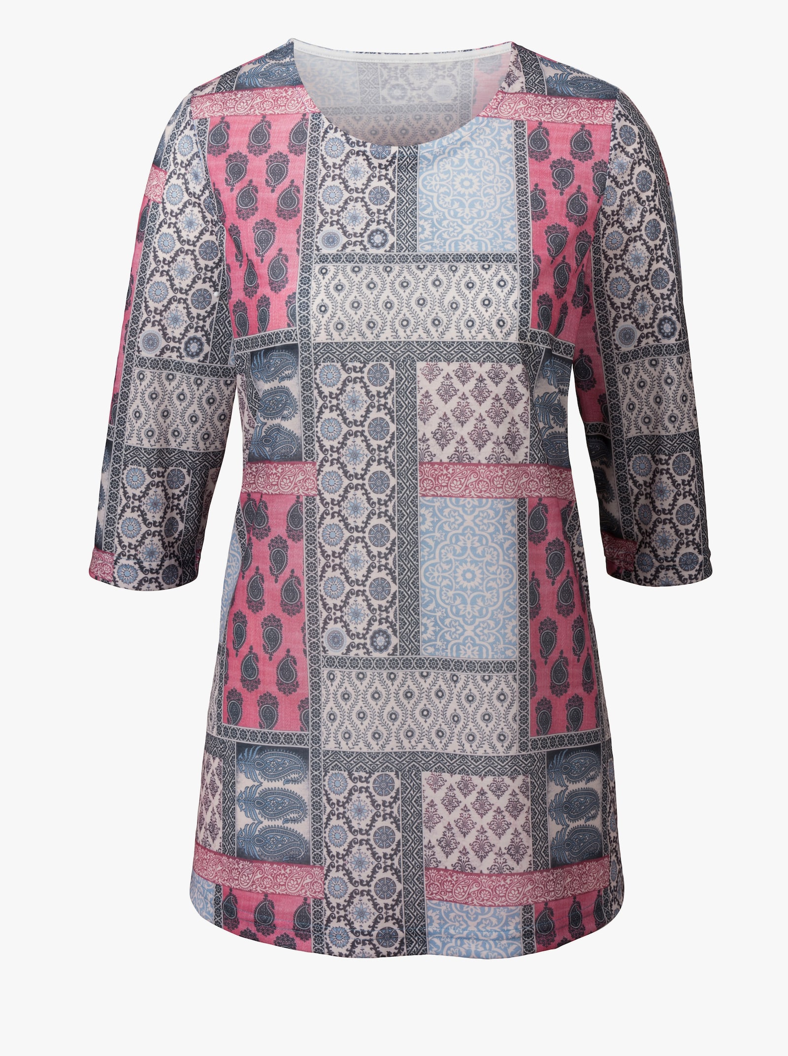 Shirt met print in patchworklook - bessenrood gedessineerd