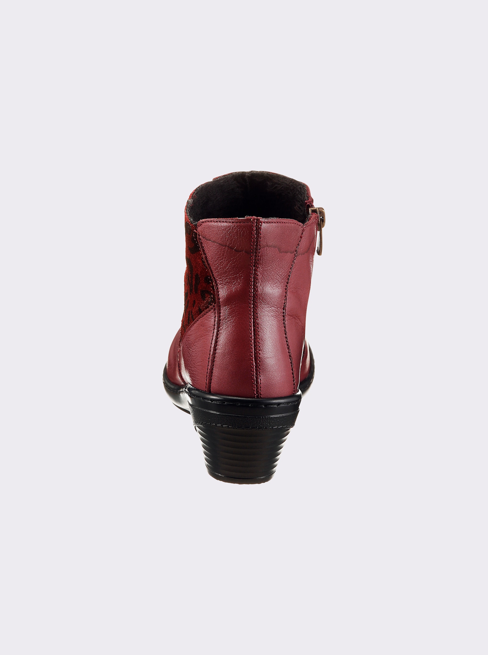 Gemini Stiefelette mit Leo-Muster, Glattleder - bordeaux