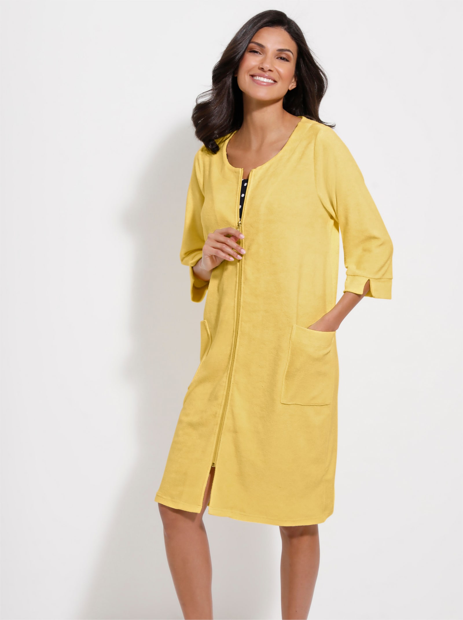 Badjas met ritssluiting, fijnfrotté - citroen