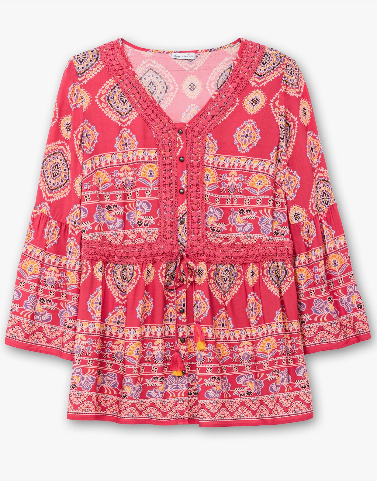 sheego Longline blouse - rood gedessineerd