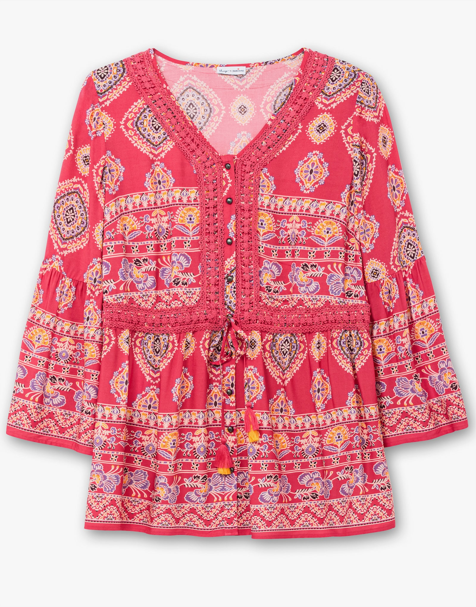 sheego by Joe Browns Lange blouse met trompetmouwen - rood gedessineerd