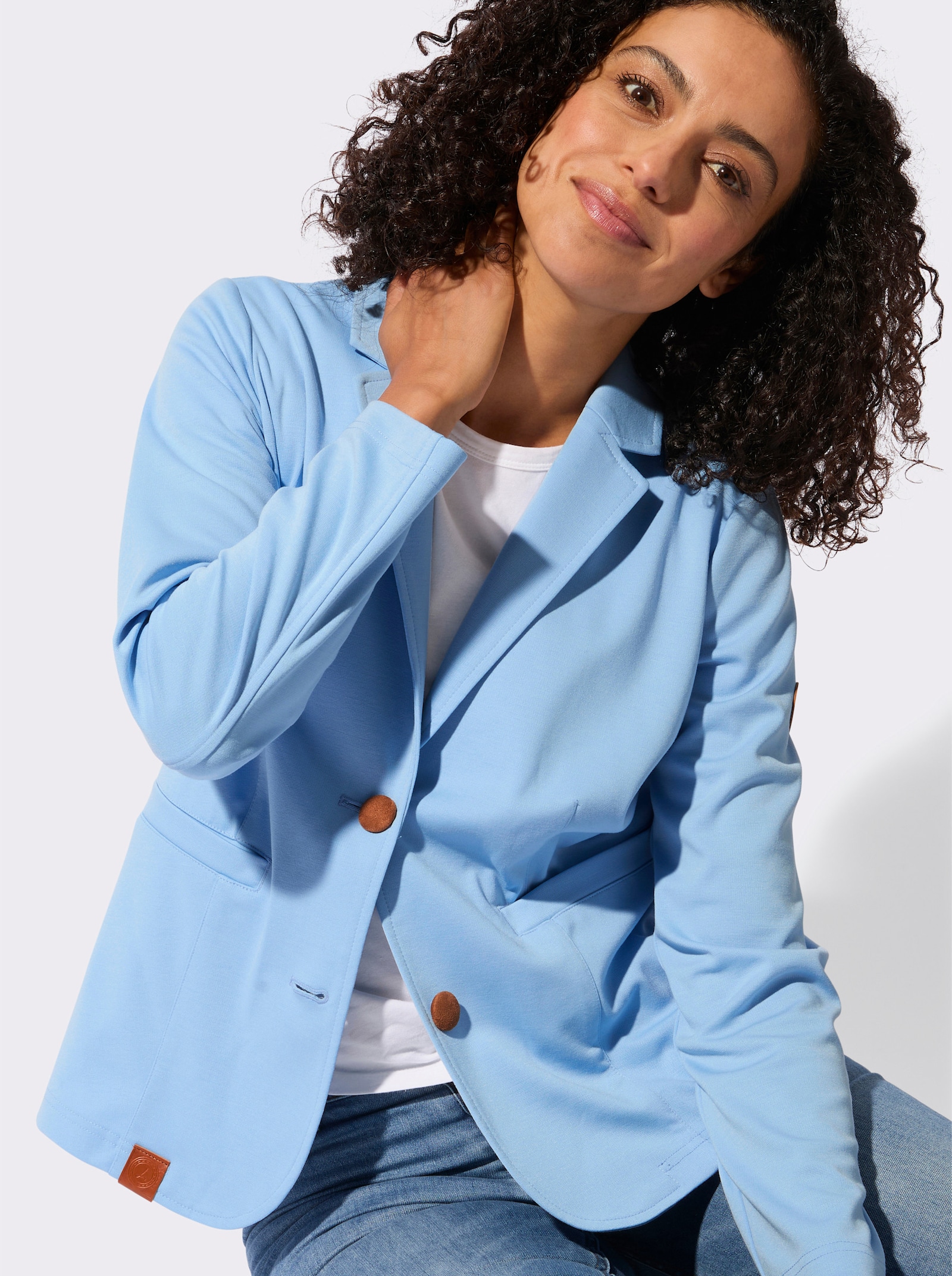 Žerzejový blejzr z interlokové pleteniny - ledová modrá