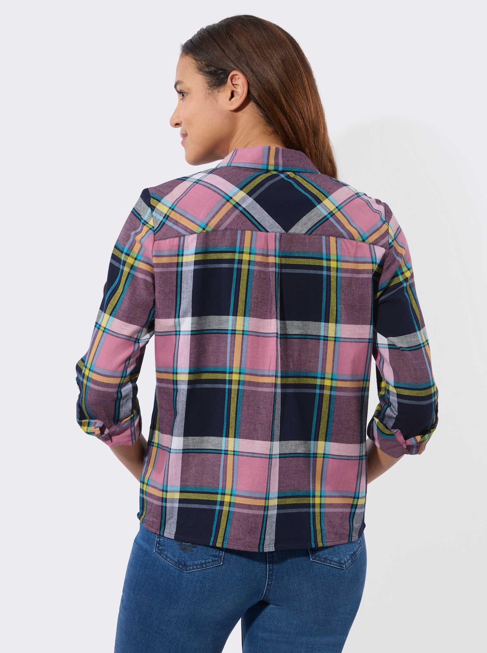 Flanellbluse mit Karomuster - marine-altrosa-kariert