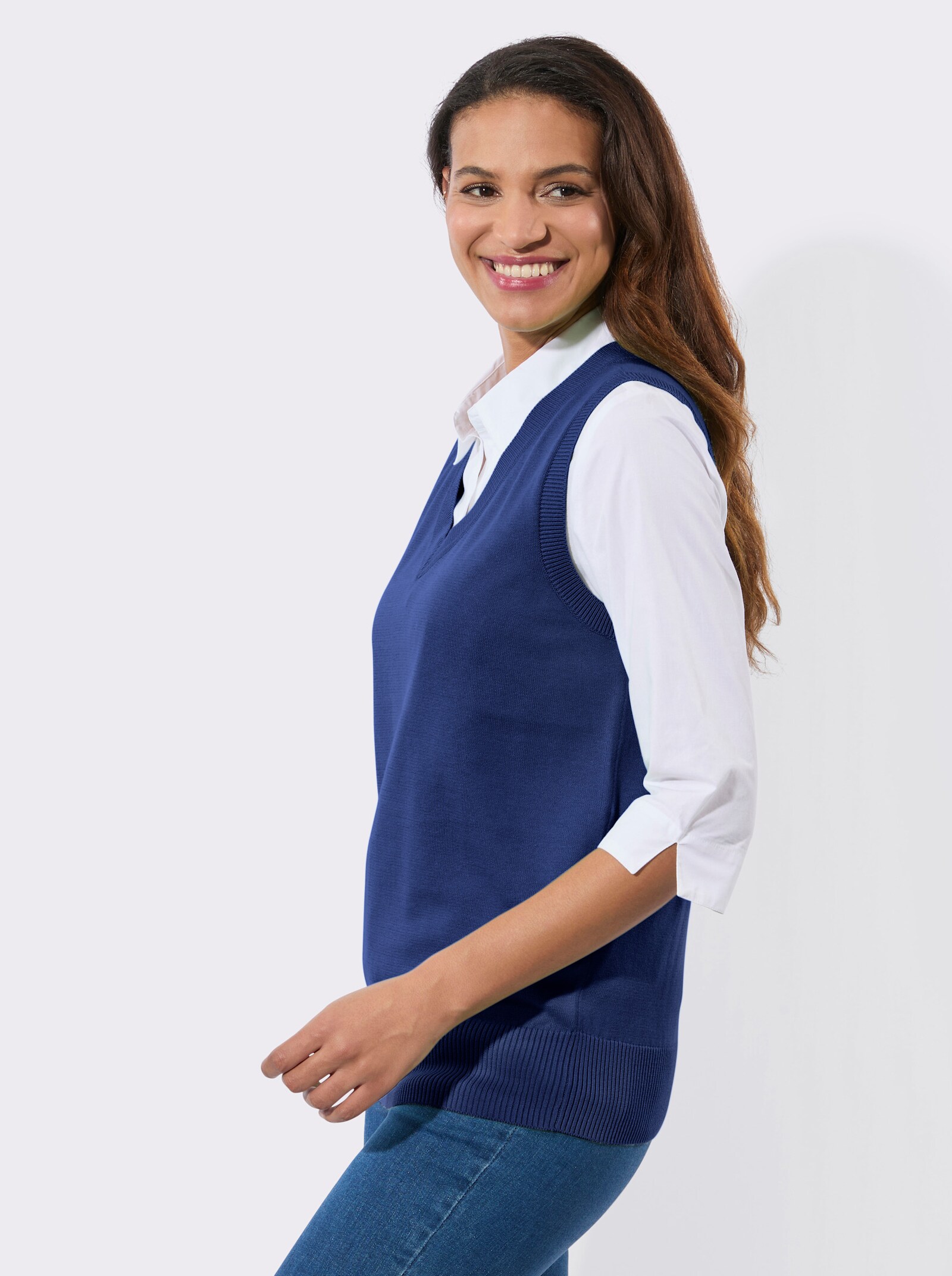 Pullunder mit gerippten Abschlüssen - royalblau