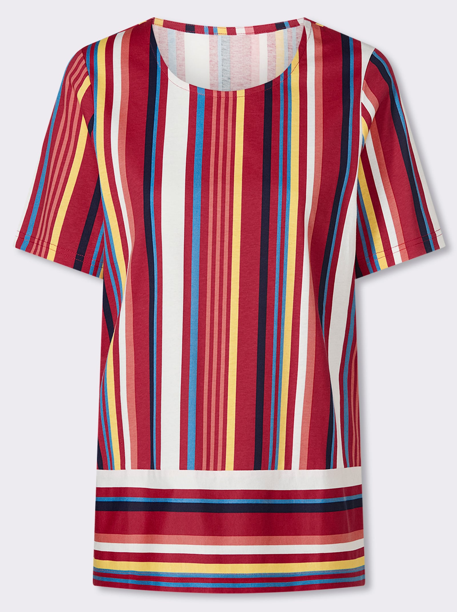 Shirt met korte mouwen en verticale strepen, katoen - aardbei/marine bedrukt