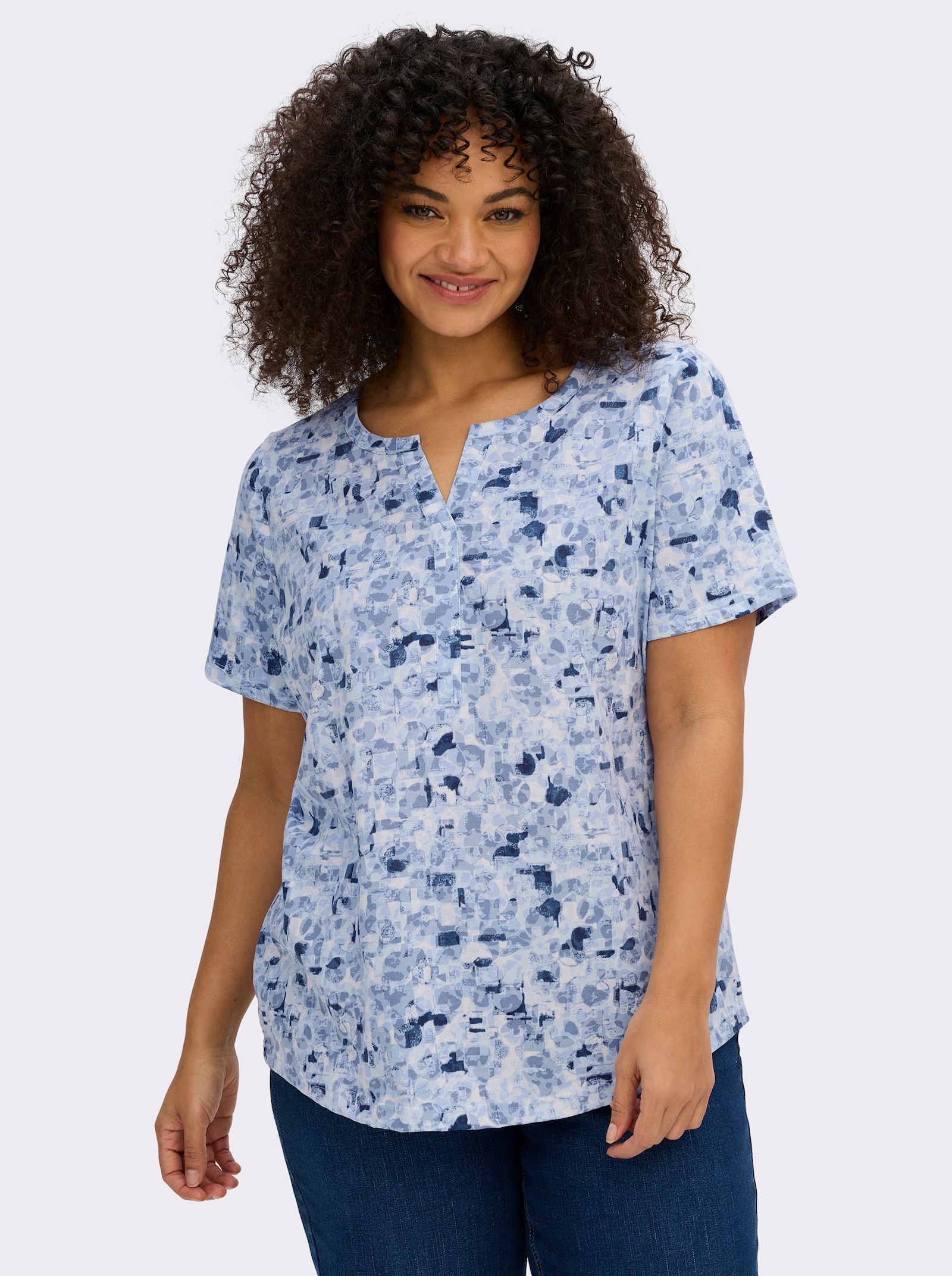 Kurzarmshirt in Baumwoll-Qualität - hellblau-bleu-bedruckt