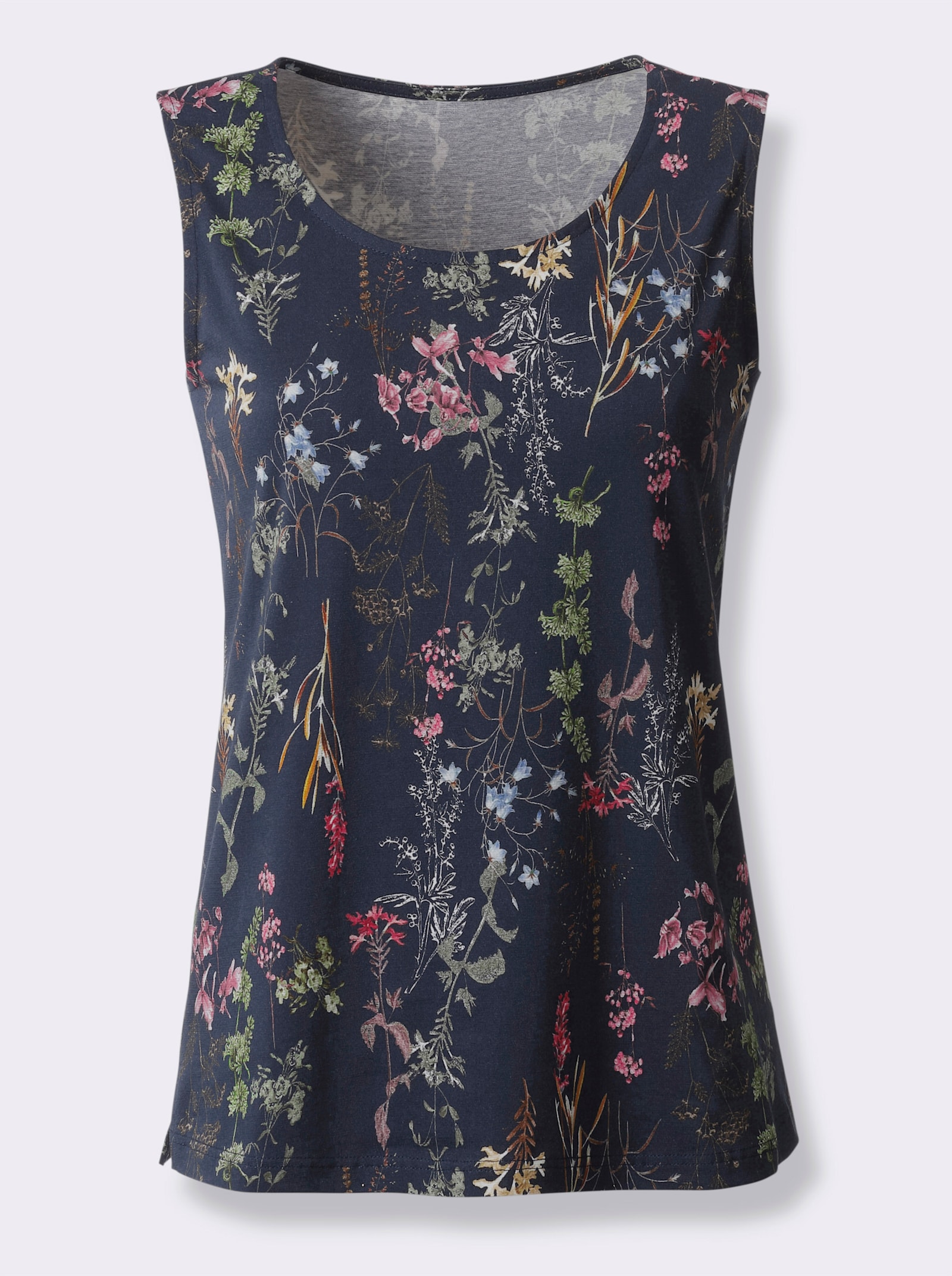 Shirttop seitlich geschlitzt - marine-bedruckt