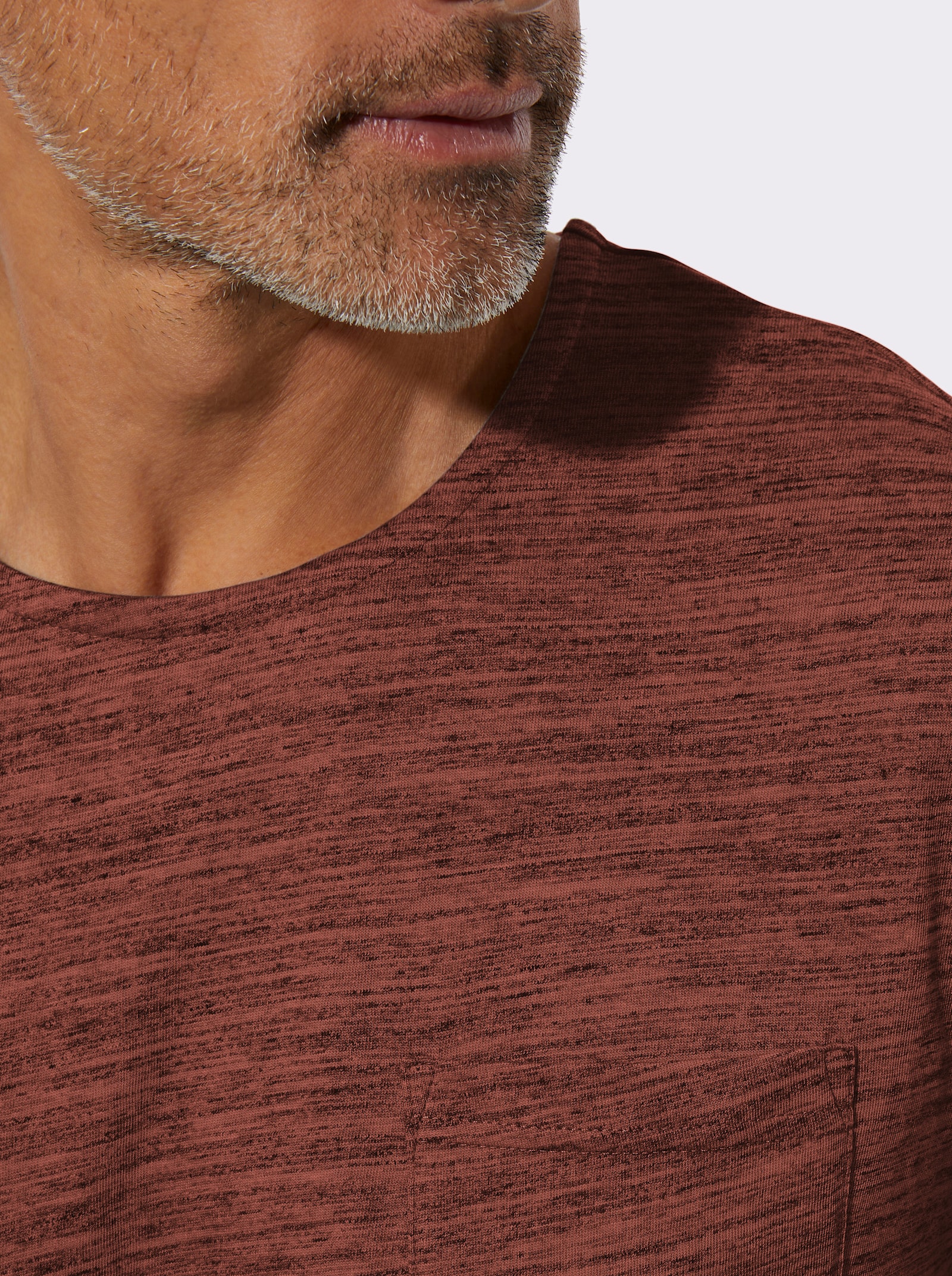 Schlafanzugshirt mit Brusttasche - rotbraun-meliert