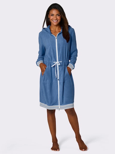 feel good Bademantel - mittelblau-ecru