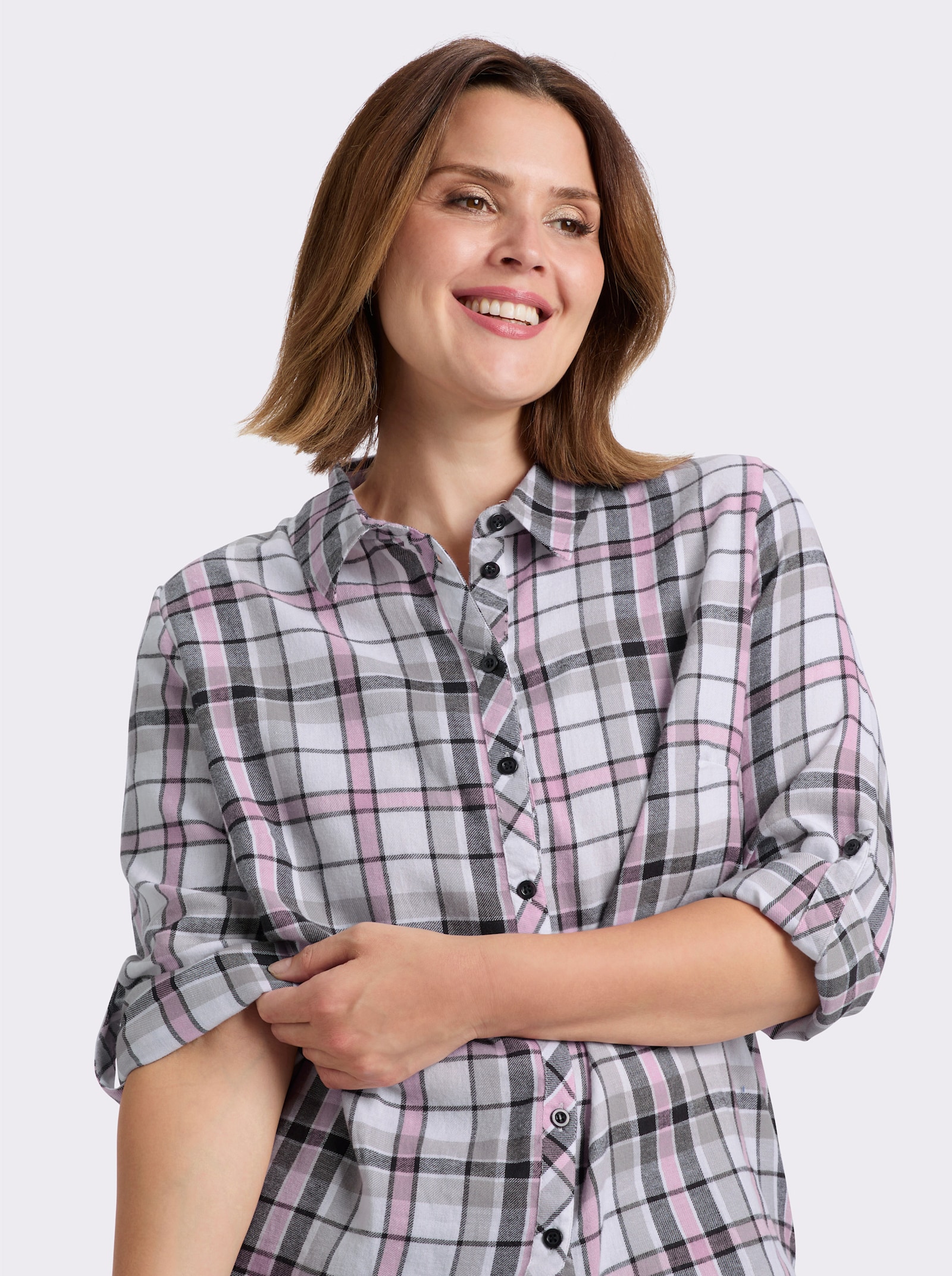 Flanellbluse mit Web-Karo - ecru-altrosa-kariert