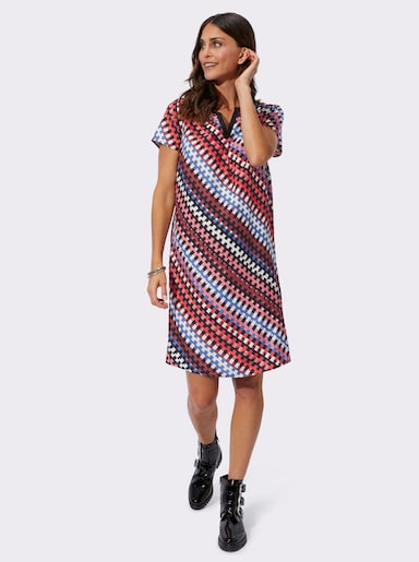 Druckkleid in Schlupfform - schwarz-flamingo-bedruckt