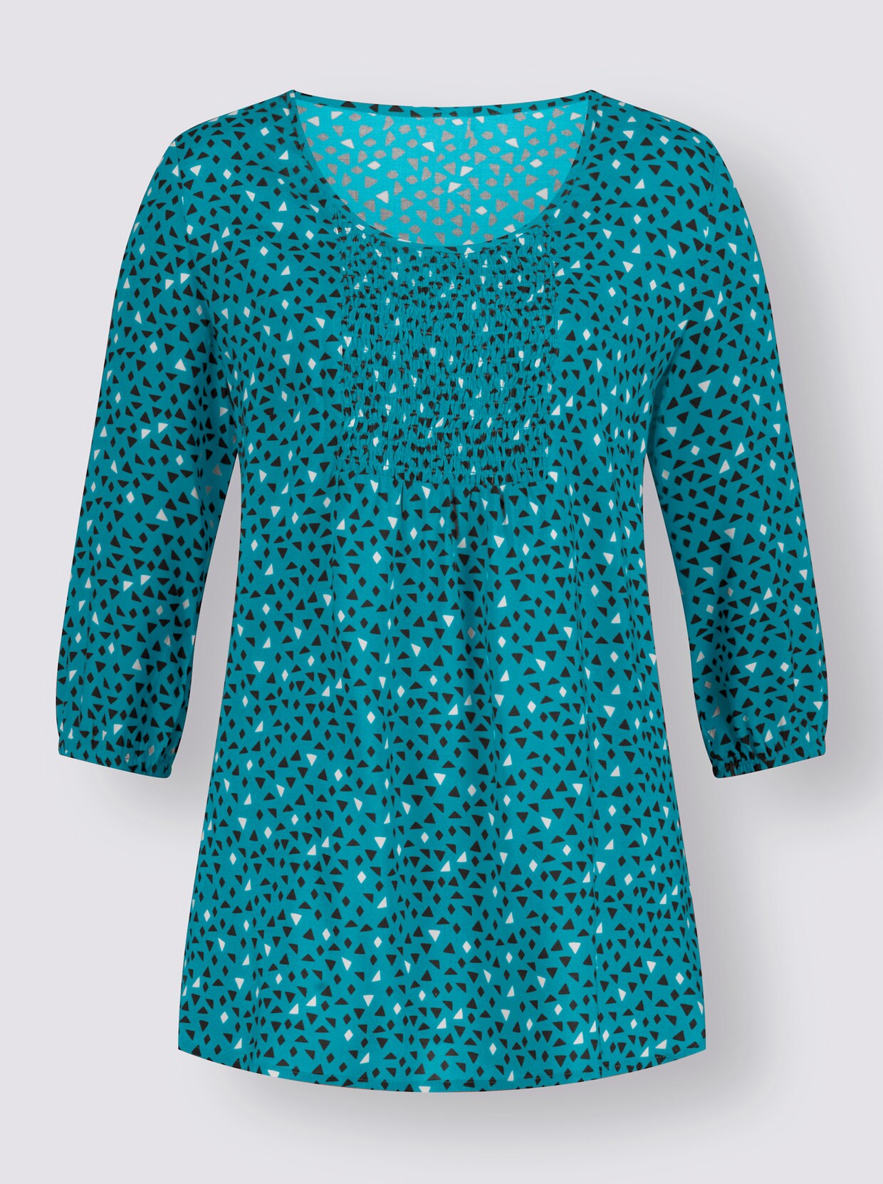 Druckbluse - türkis-marine-bedruckt