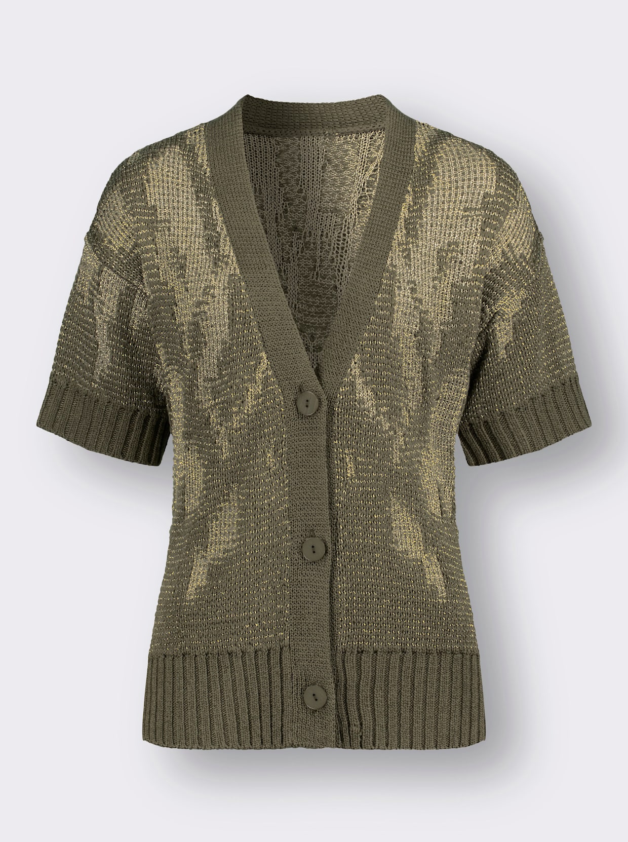 Veste en tricot - kaki-couleur or à motifs