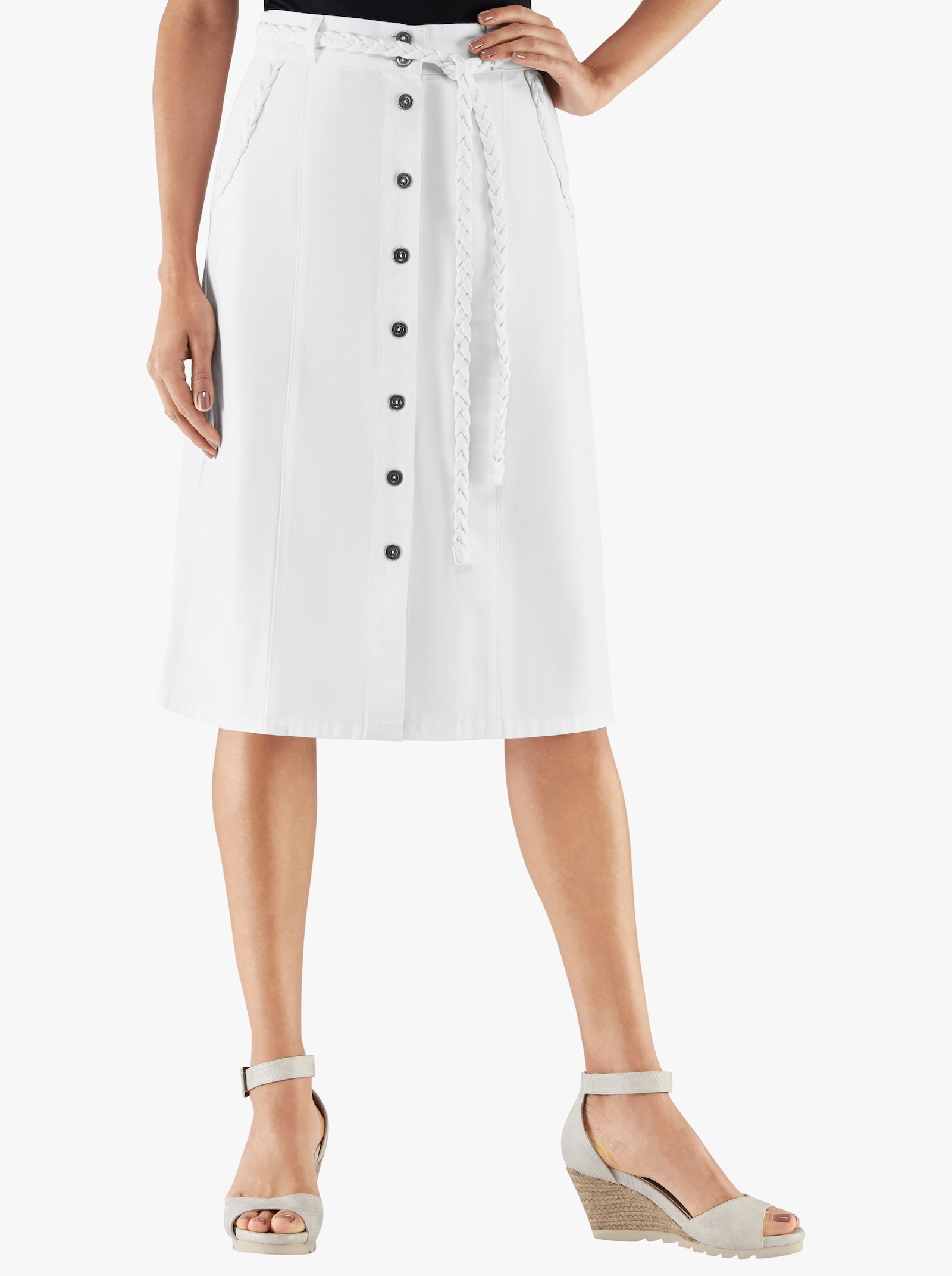 Jeansrock mit Flecht-Gürtel - weiss