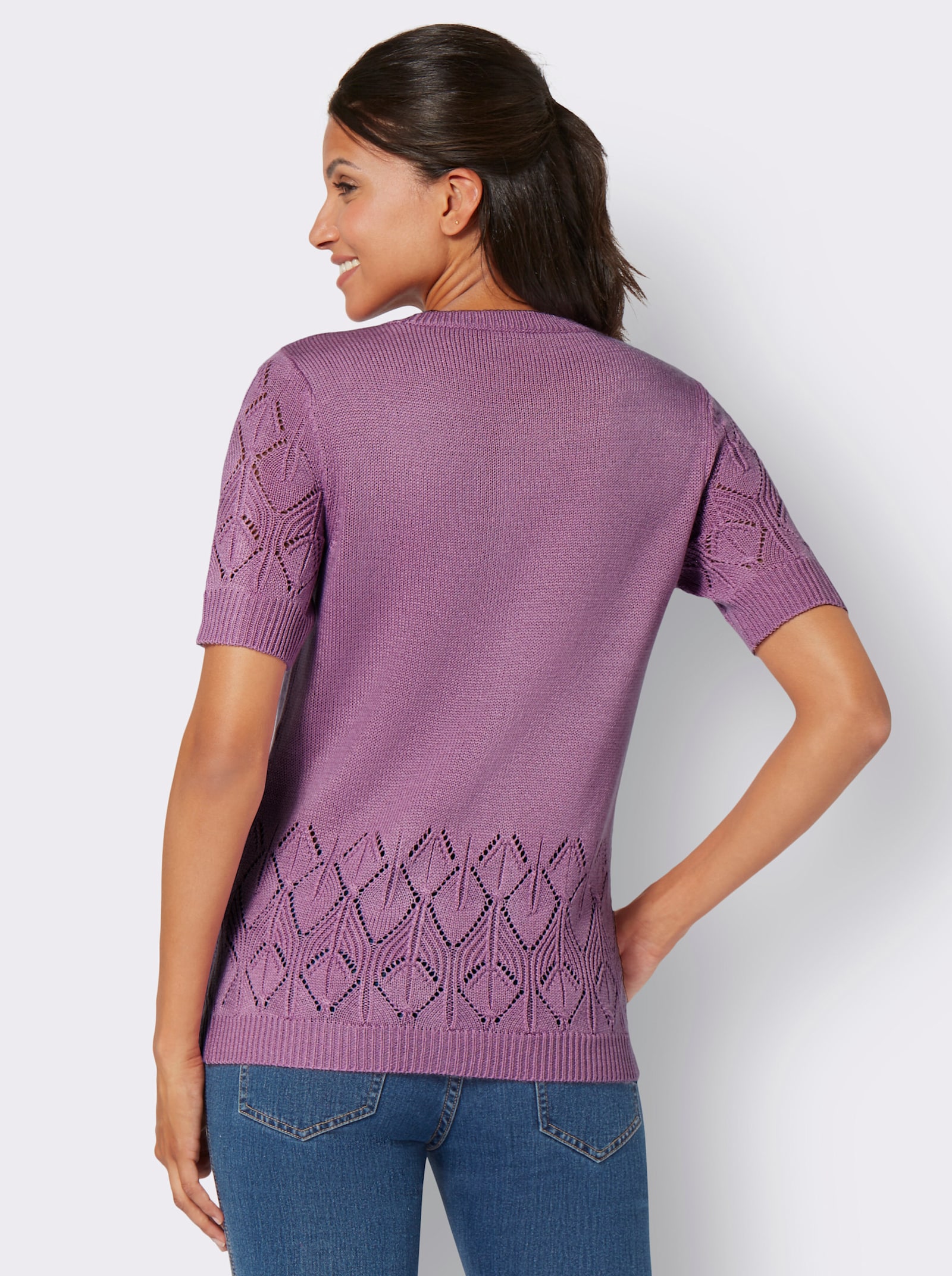Kurzarmpullover mit Ajour-Muster - orchidee