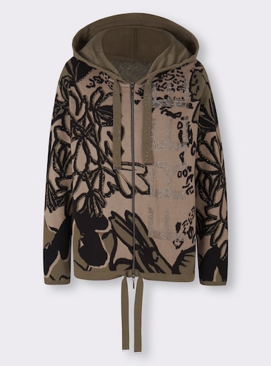 heine Jacquardstrickjacke - khaki-schlamm-gemustert