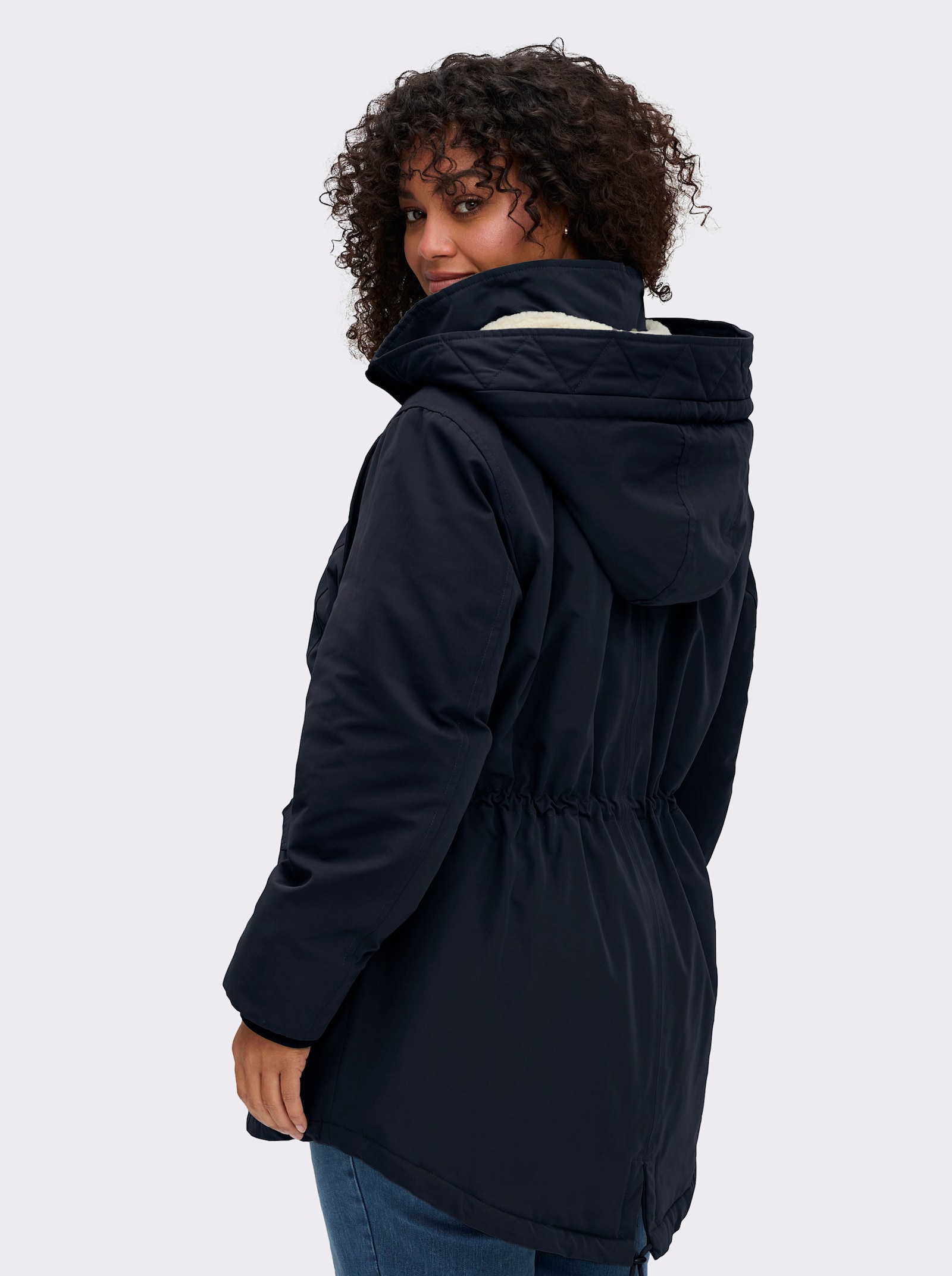 sheego Parka met teddyfleece-capuchon - diepblauw