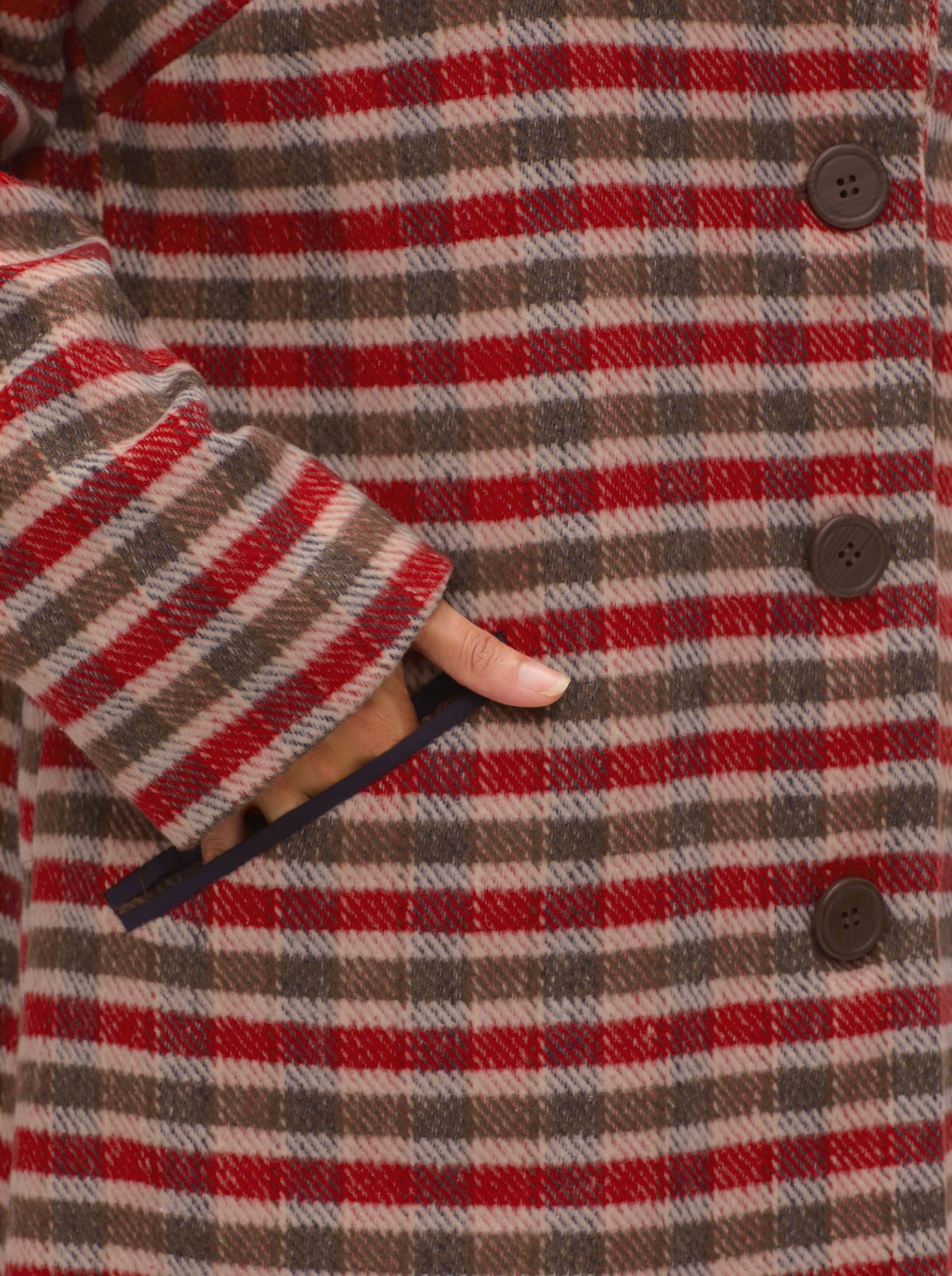 sheego Wintermantel mit Karomuster - sand-kirsche-gemustert