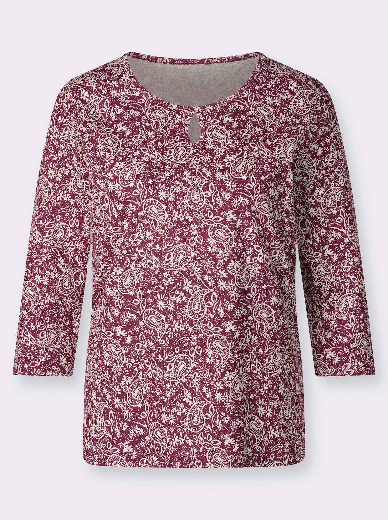 Shirt met ronde hals - bordeaux/ecru bedrukt