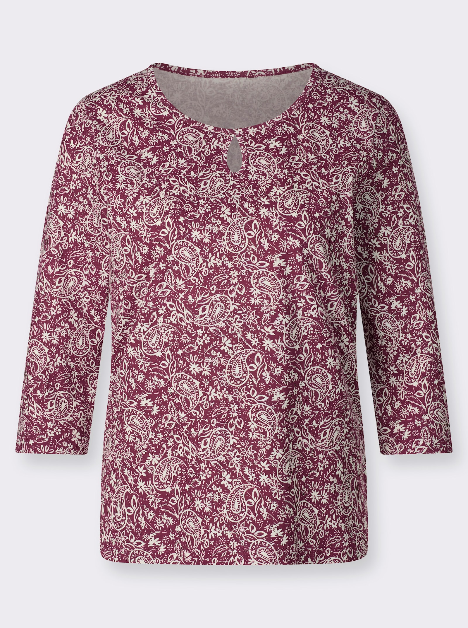 Rundhalsshirt im Paisely-Dessin - bordeaux-ecru-bedruckt