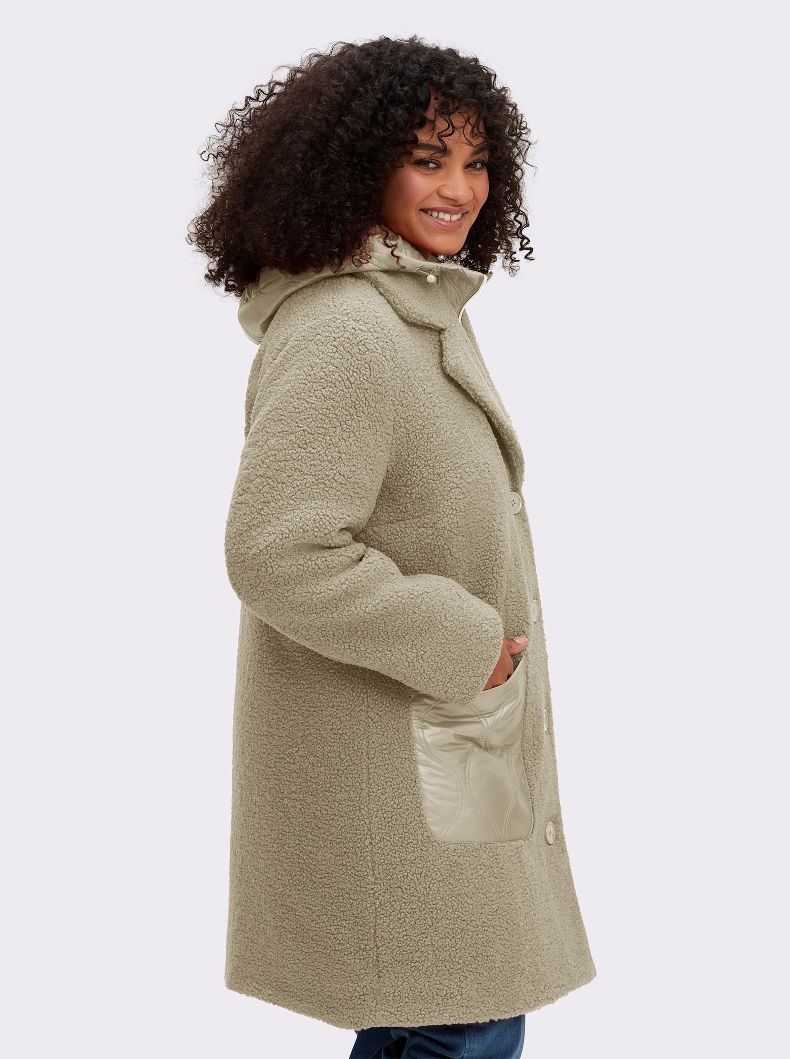 sheego Fleecemantel in 2-in-1-Optik - schlamm