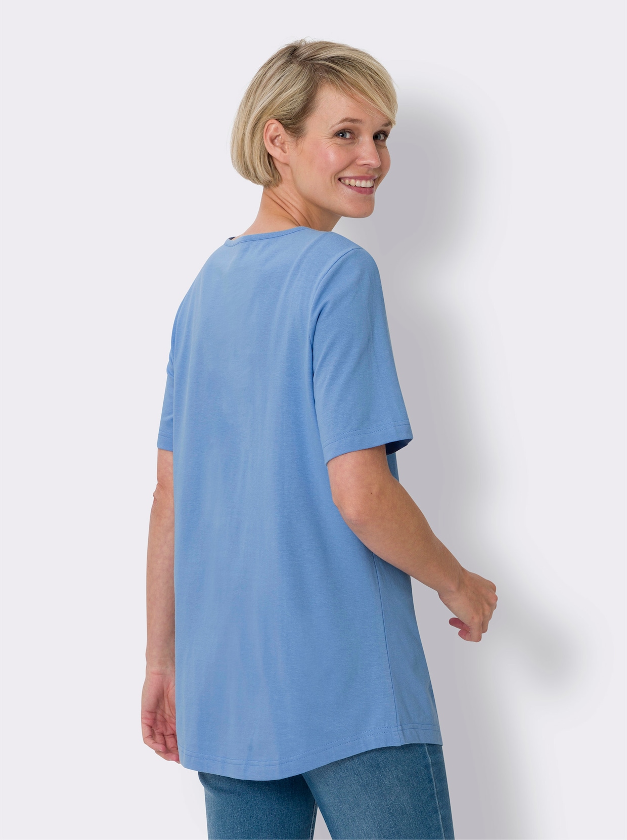Dlouhé tričko - nebesky modrá + meruňková