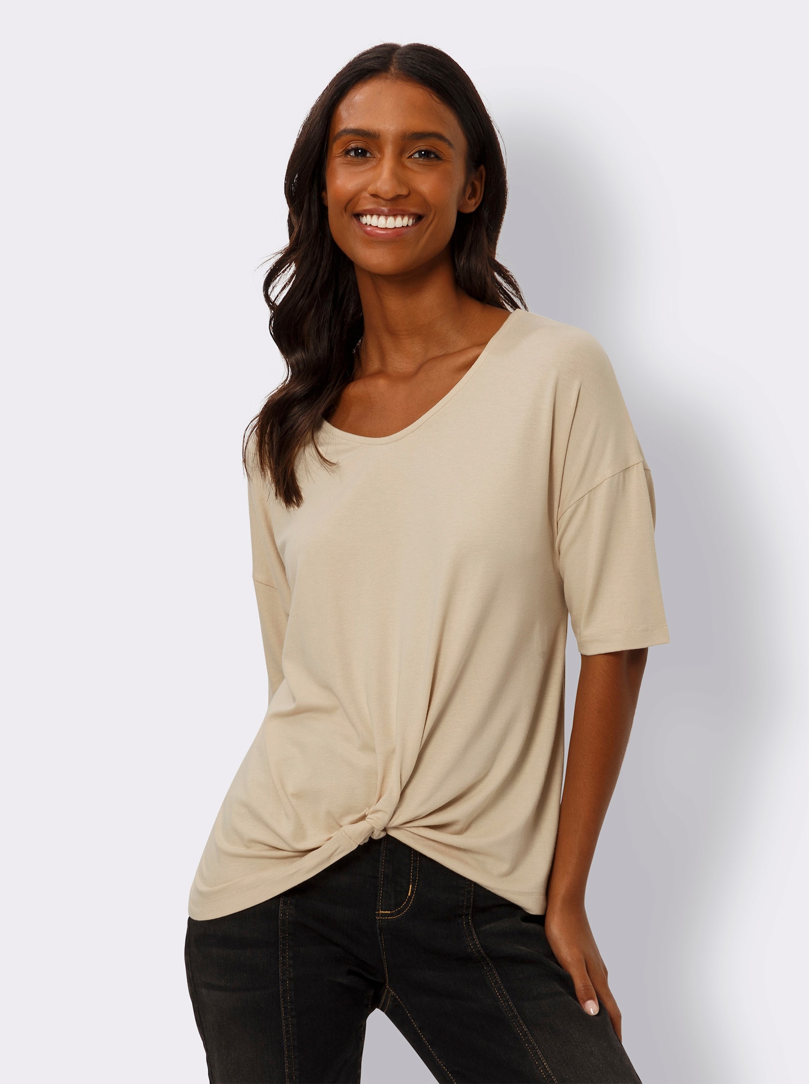 heine Kurzarmshirt mit Knoten-Optik - sand