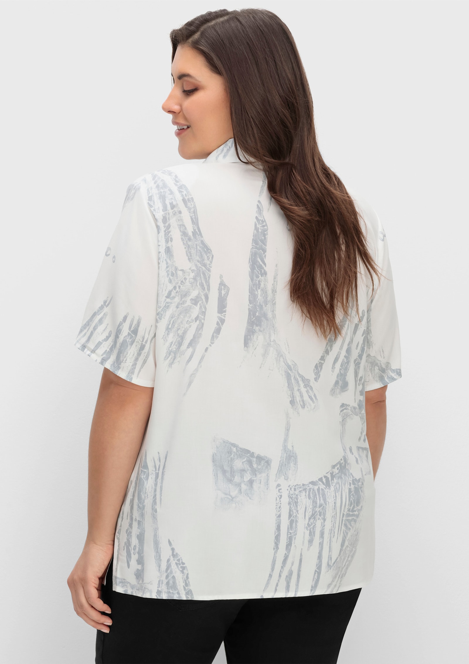 Hemdbluse mit Schulterpolstern - weiß-grau