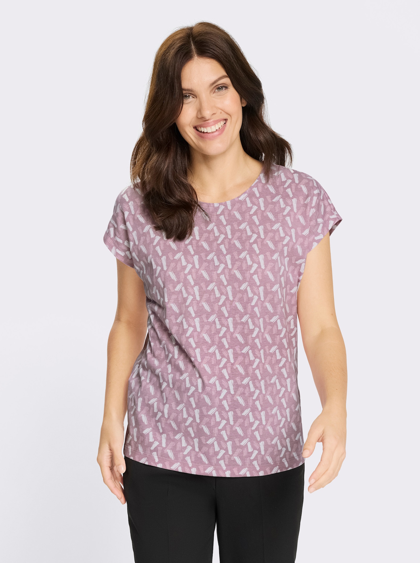 Kurzarmshirt im farbharmonischen Druckmuster - mauve-ecru-bedruckt