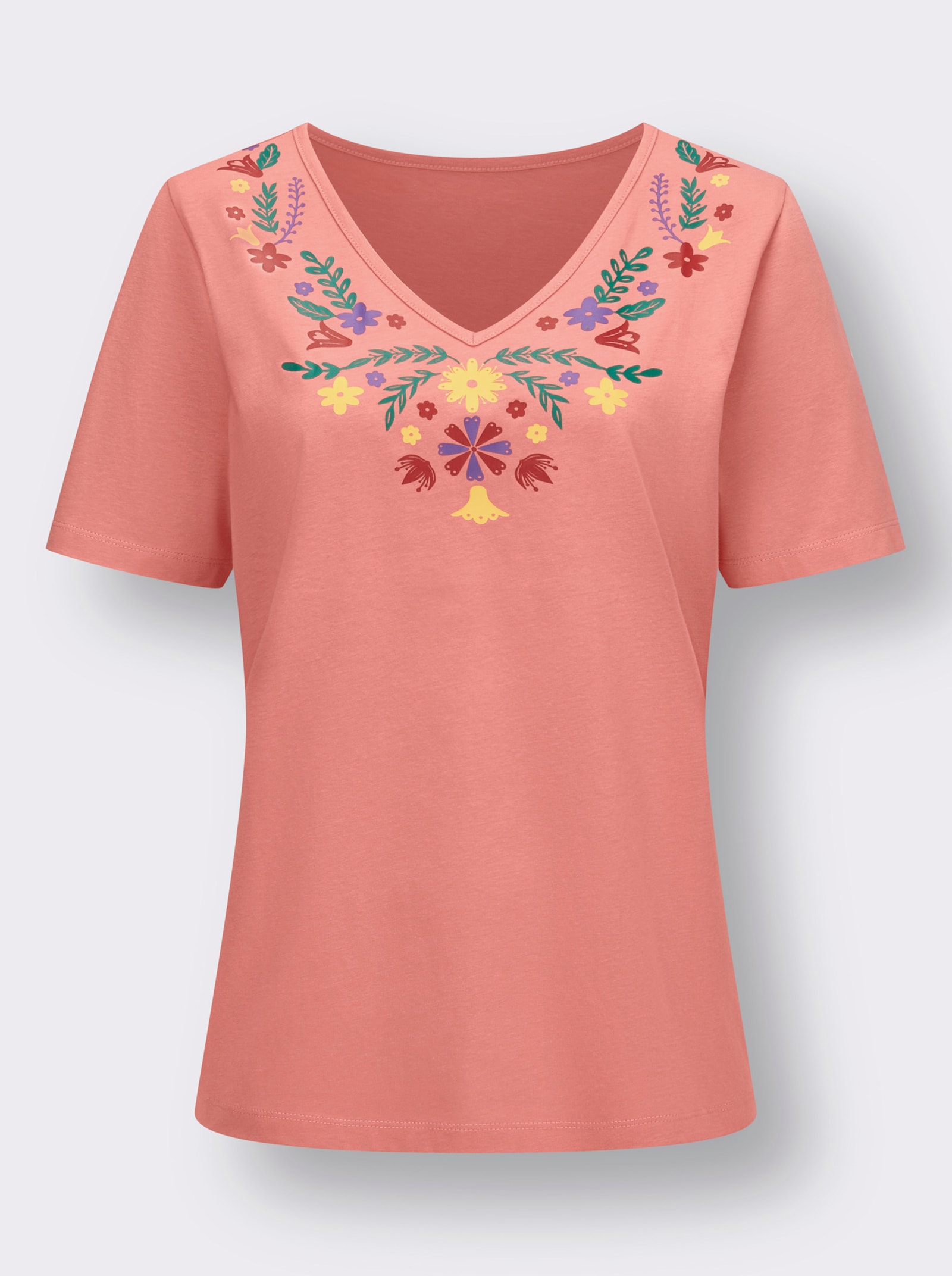 Shirt met V-hals en bloemenprint - flamingo