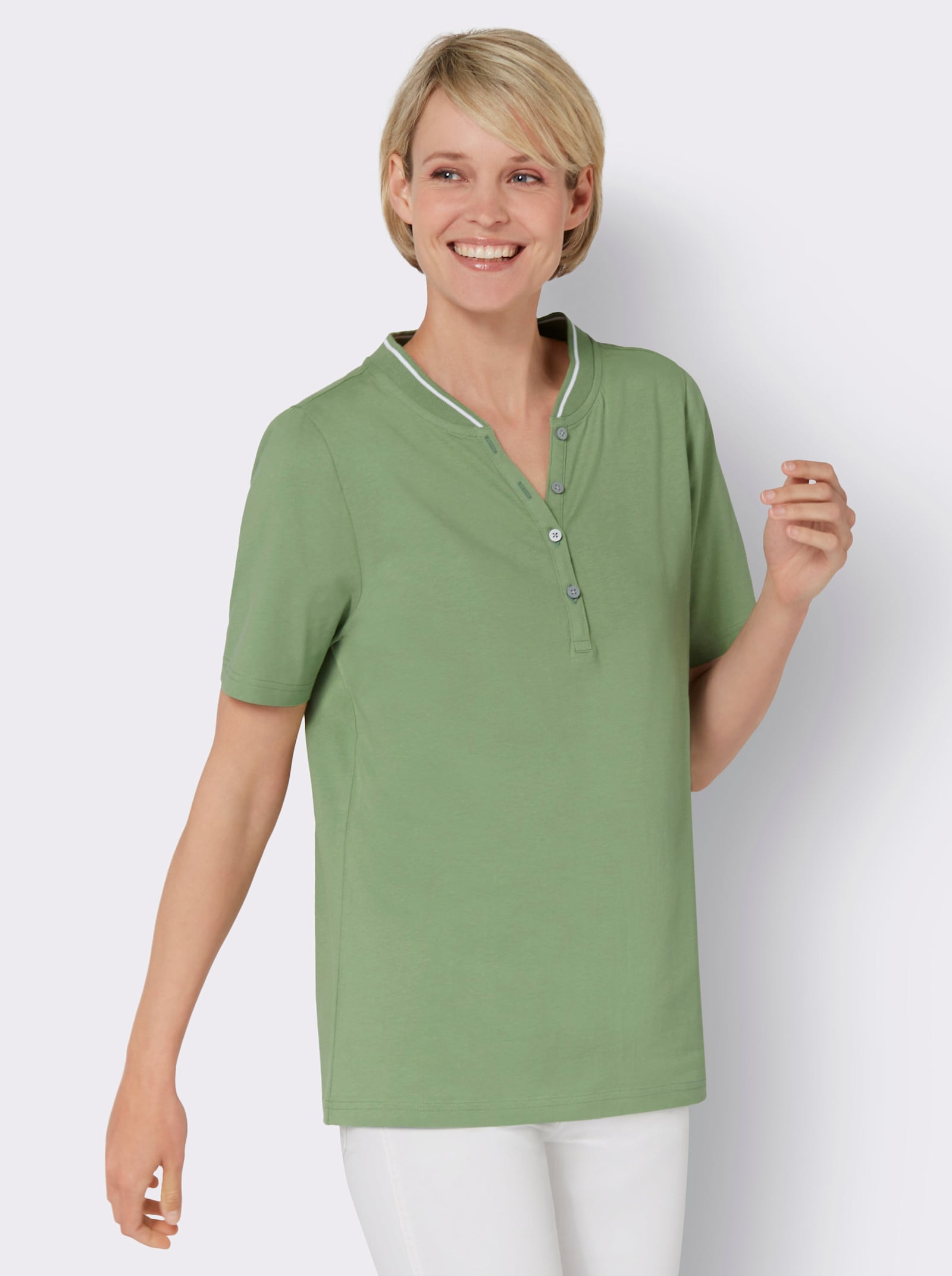 Kurzarmshirt mit Ripsband - eucalyptus