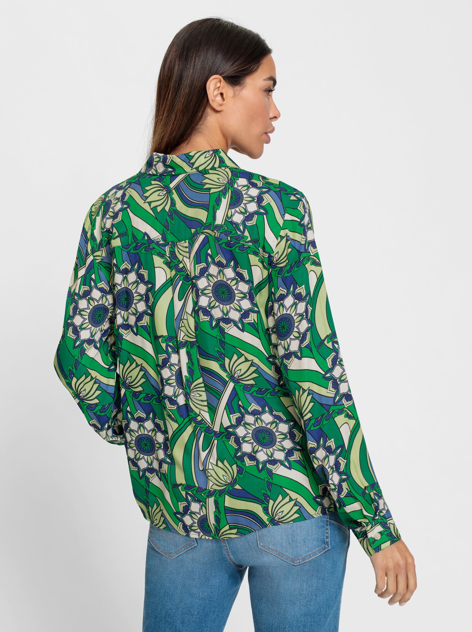 heine Druckbluse mit Ornament-Dessin - grasgrün-champagner-bedruckt