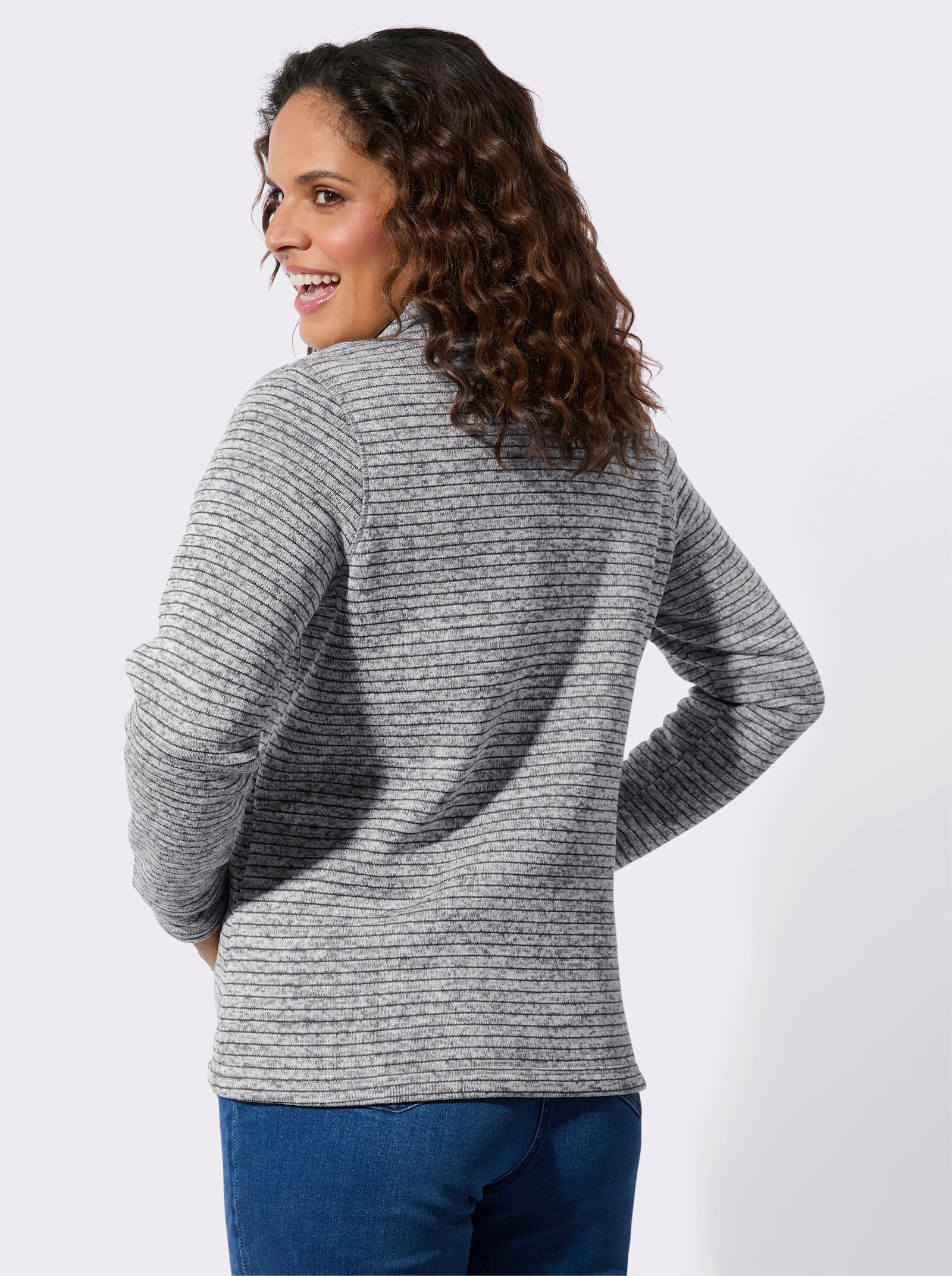 Strickfleecejacke mit Nahttaschen - hellgrau-meliert