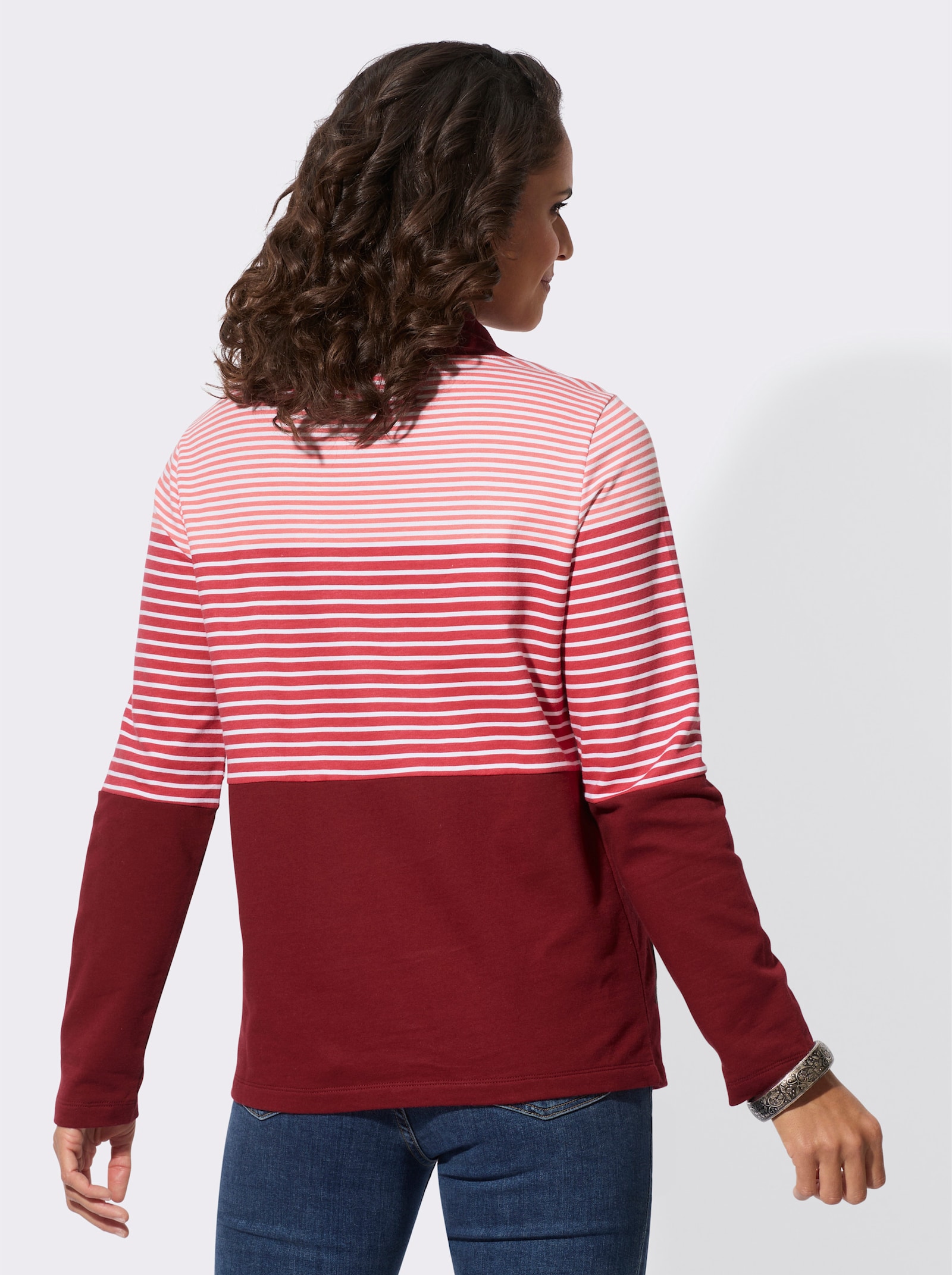 Sweatshirt mit Taschen - erdbeere-ecru-geringelt