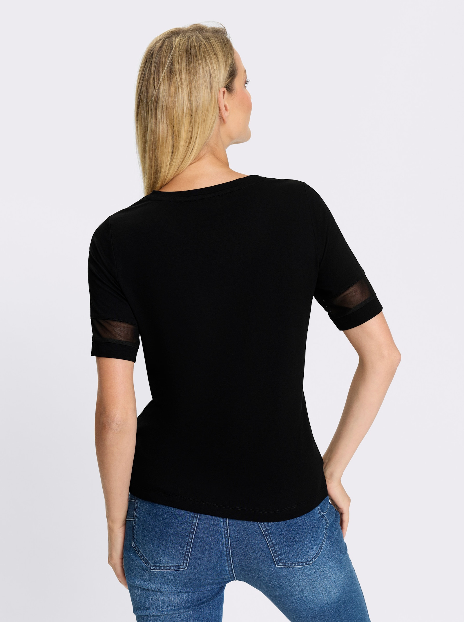 heine Shirt mit Mesch-Einsätzen - schwarz