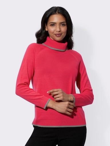 Rollkragenpullover - pink-grau