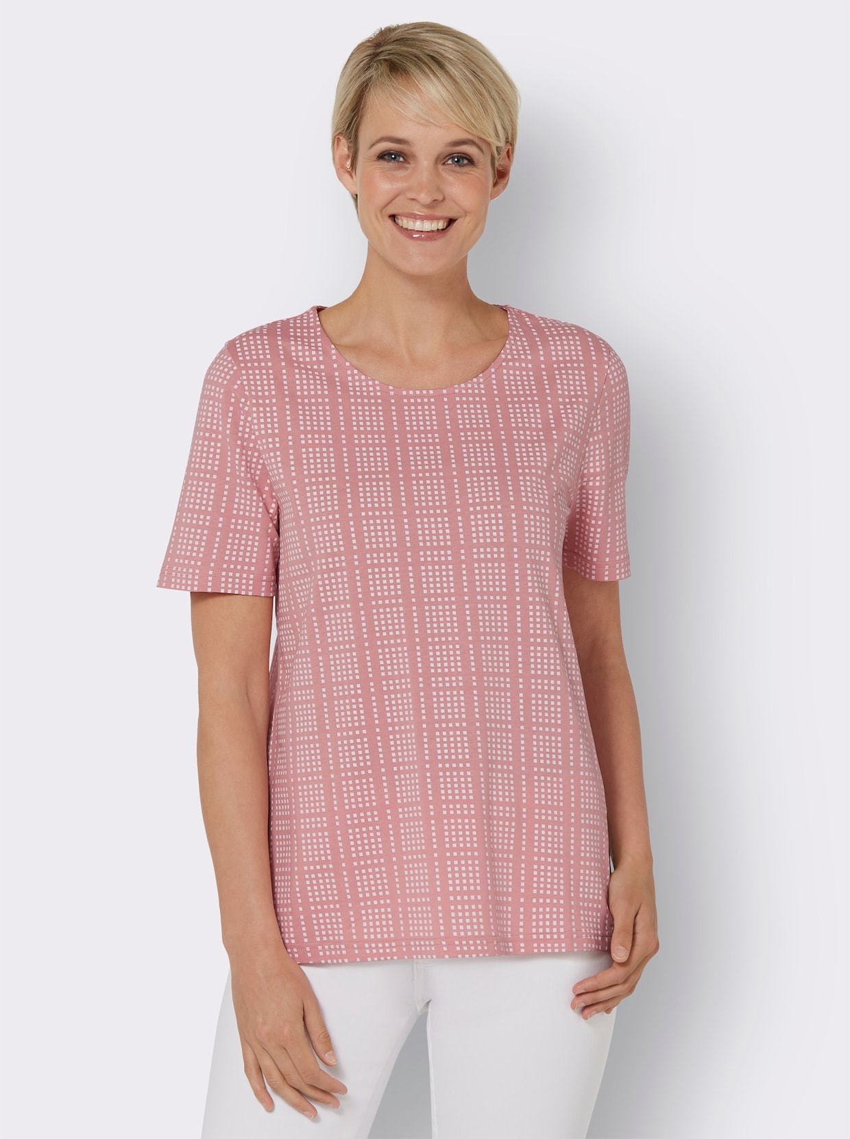 Shirt met ronde hals - rozenkwarts bedrukt