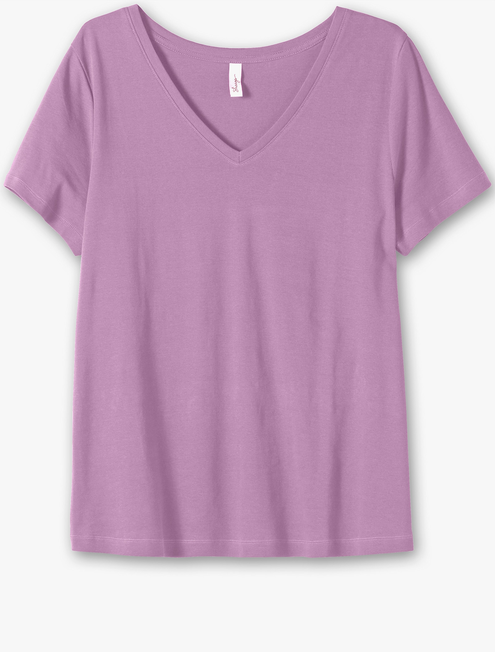 sheego T-Shirt mit V-Ausschnitt, Rippqualität - orchidee