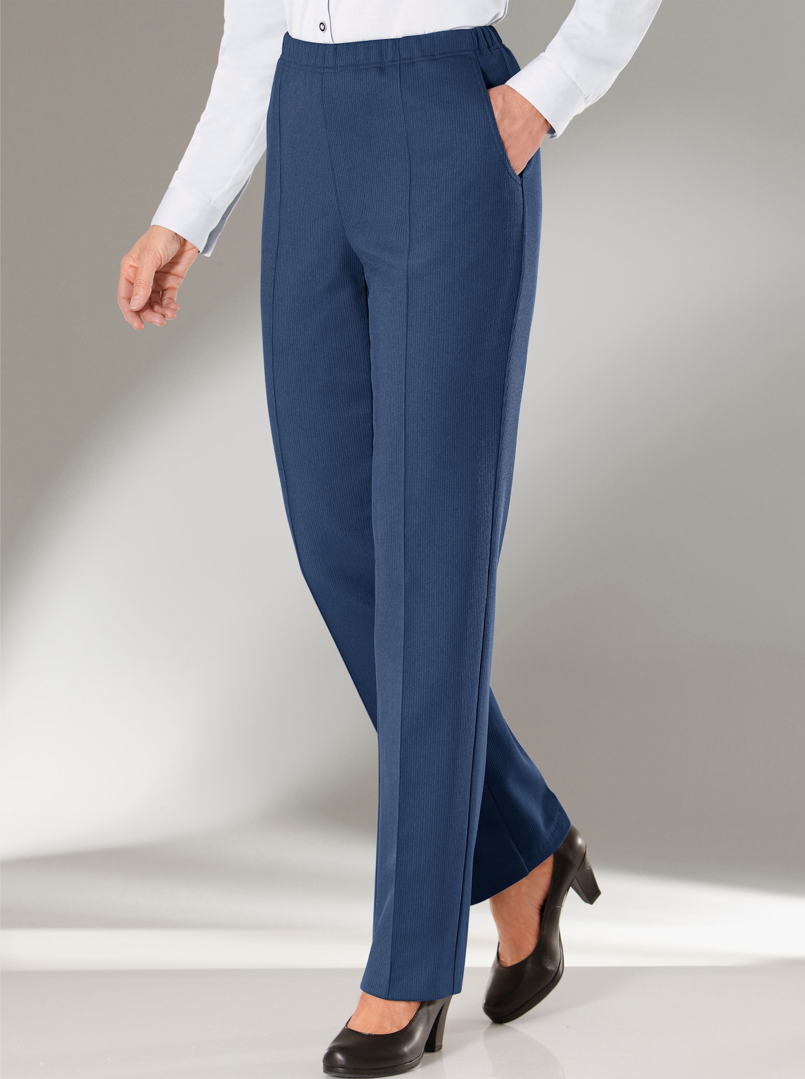 Žerzejové kalhoty z žebrovaného materiálu - džínová modrá