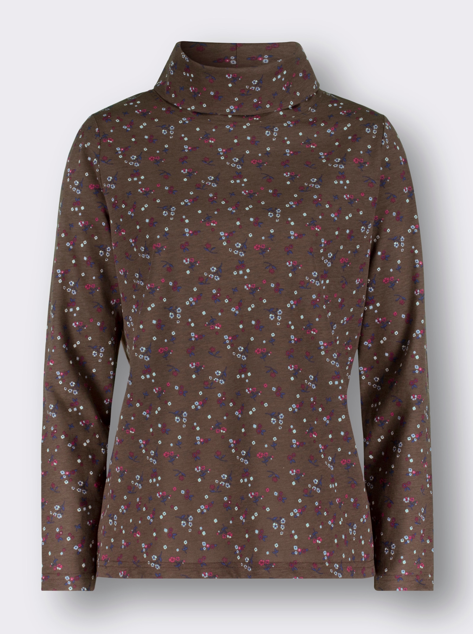 Langarmshirt im Blümchen-Dessin - schoko-bedruckt