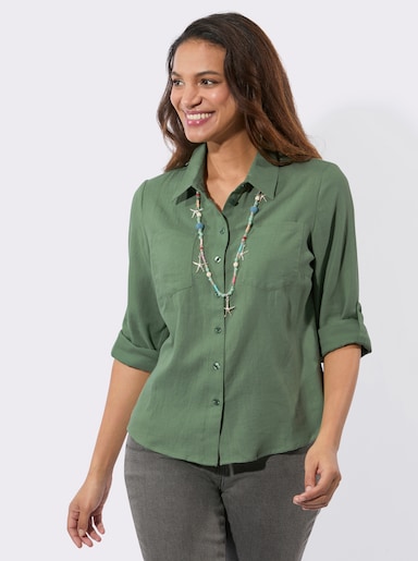 Flanellbluse mit Karomuster-Details - eucalyptus