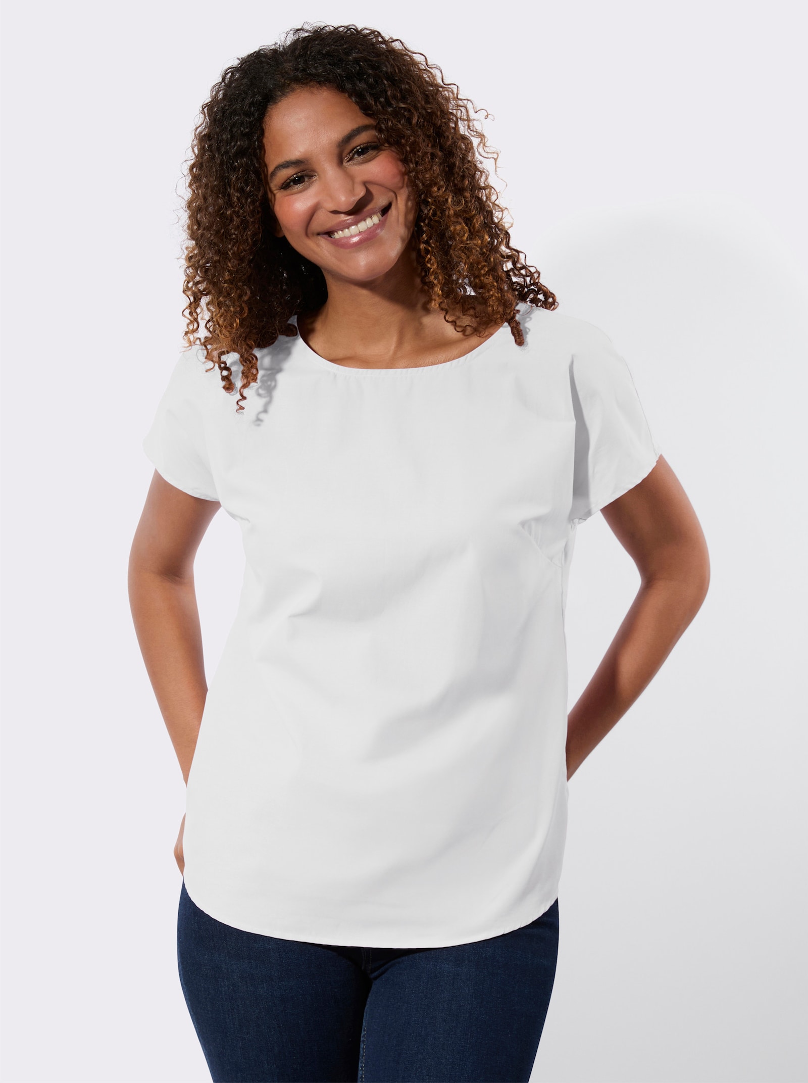 Baumwollbluse mit überschnittenen Schultern - ecru